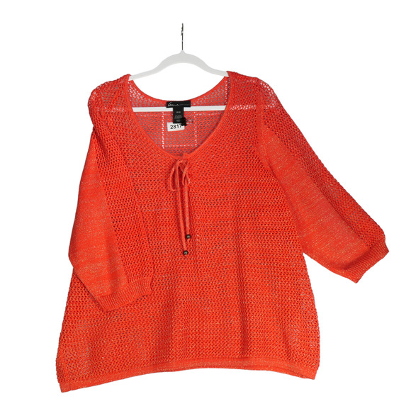 Lane Bryant Orange Open Knit Sweater Womens 26 28 Lace Up Front Cover Up Tassels - Picture 1 of 8